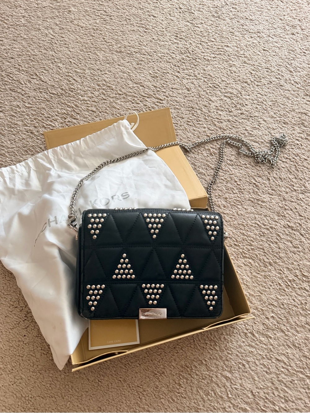 Michael Kors Black Quilted Studded Chain Crossbody Bag